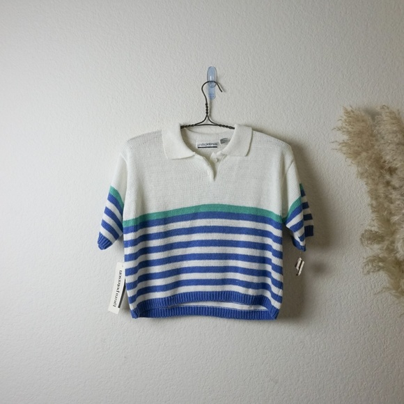 Laura Peterson Sweaters - Laura Peterson vintage striped cropped knit polo s